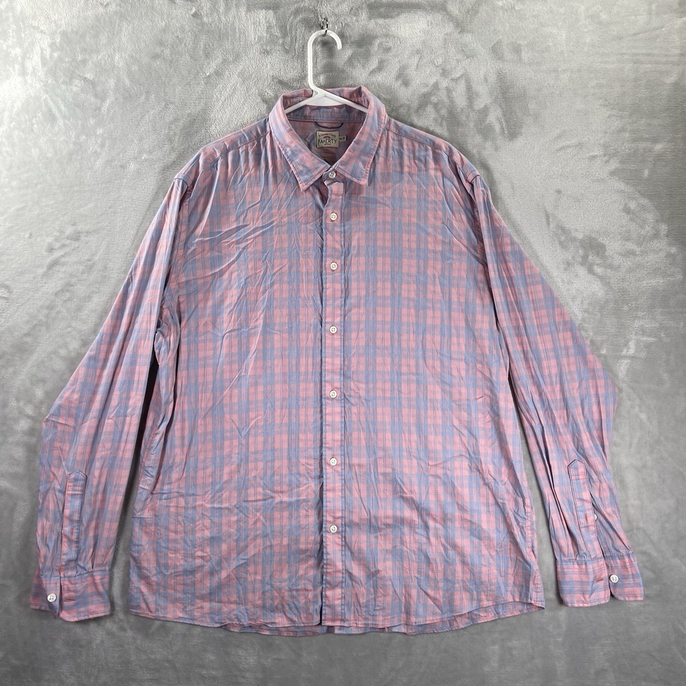 Faherty Shirt Mens XXL Button Down Plaid Pink Long Sleeve Stretch Casual Preppy